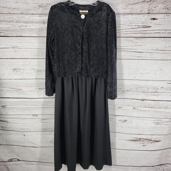 Dana Scott Vintage Black Velvet Dress Jacket Set Size 13/14 - Picture 2 of 12